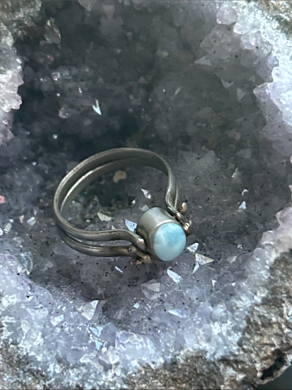 Sterling Silver Oval turquoise to Amber Cabochon flip  ring